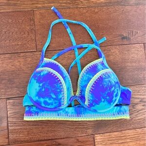 Women’s Blue Tie-Dye Strappy Swim Top